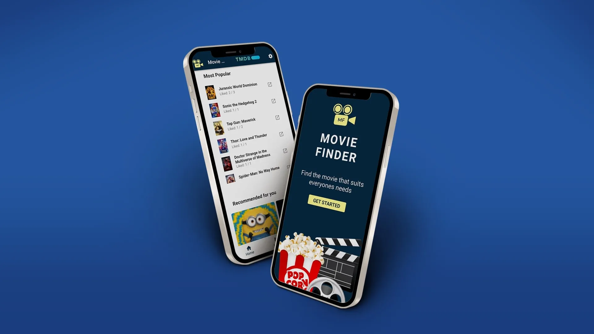 A mobile phone with the moviefinder startscreen